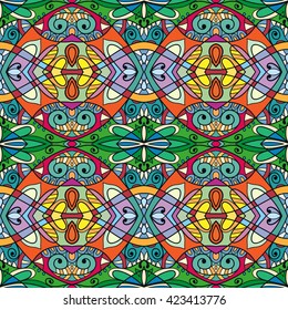 Seamless abstract hand-drawn pattern. Decorative stylized floral seamless background. Tribal ethnic ornate decor, geometric doodle seamless texture for wallpaper, pattern fills, web page background