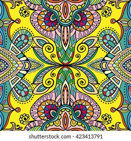 Seamless abstract hand-drawn pattern. Decorative stylized floral seamless background. Tribal ethnic ornate decor, geometric doodle seamless texture for wallpaper, pattern fills, web page background