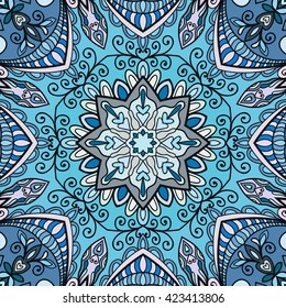 Seamless abstract hand-drawn pattern. Decorative stylized floral seamless background. Tribal ethnic ornate decor, geometric doodle seamless texture for wallpaper, pattern fills, web page background