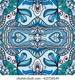Seamless abstract hand-drawn pattern. Decorative stylized floral seamless background. Tribal ethnic ornate decor, geometric doodle seamless texture for wallpaper, pattern fills, web page background