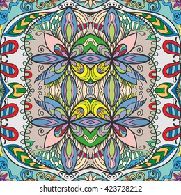 Seamless abstract hand-drawn pattern. Decorative stylized floral seamless background. Tribal ethnic ornate decor, geometric doodle seamless texture for wallpaper, pattern fills, web page background