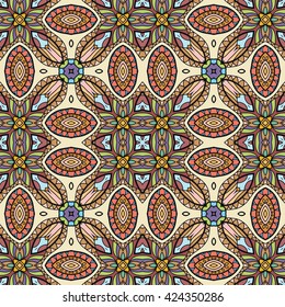 Seamless abstract hand-drawn pattern. Decorative stylized floral seamless background. Tribal ethnic ornate decor, geometric doodle seamless texture for wallpaper, pattern fills, web page background