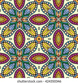 Seamless abstract hand-drawn pattern. Decorative stylized floral seamless background. Tribal ethnic ornate decor, geometric doodle seamless texture for wallpaper, pattern fills, web page background