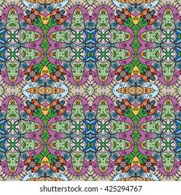 Seamless abstract hand-drawn pattern. Decorative stylized floral seamless background. Tribal ethnic ornate decor, geometric doodle seamless texture for wallpaper, pattern fills, web page background