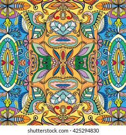 Seamless abstract hand-drawn pattern. Decorative stylized floral seamless background. Tribal ethnic ornate decor, geometric doodle seamless texture for wallpaper, pattern fills, web page background