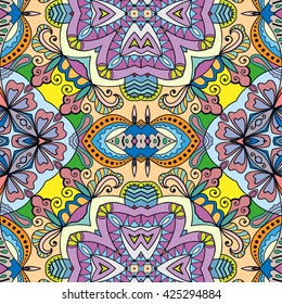 Seamless abstract hand-drawn pattern. Decorative stylized floral seamless background. Tribal ethnic ornate decor, geometric doodle seamless texture for wallpaper, pattern fills, web page background