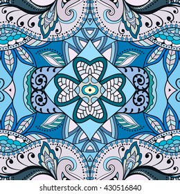 Seamless abstract hand-drawn pattern. Decorative stylized floral seamless background. Tribal ethnic ornate decor, geometric doodle seamless texture for wallpaper, pattern fills, web page background