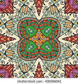 Seamless abstract hand-drawn pattern. Decorative stylized floral seamless background. Tribal ethnic ornate decor, geometric doodle seamless texture for wallpaper, pattern fills, web page background