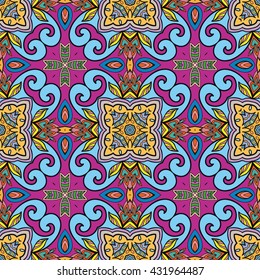 Seamless abstract hand-drawn pattern. Decorative stylized floral seamless background. Tribal ethnic ornate decor, geometric doodle seamless texture for wallpaper, pattern fills, web page background