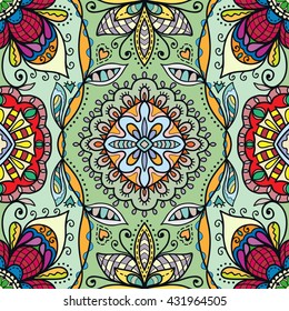 Seamless abstract hand-drawn pattern. Decorative stylized floral seamless background. Tribal ethnic ornate decor, geometric doodle seamless texture for wallpaper, pattern fills, web page background