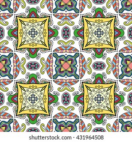 Seamless abstract hand-drawn pattern. Decorative stylized floral seamless background. Tribal ethnic ornate decor, geometric doodle seamless texture for wallpaper, pattern fills, web page background