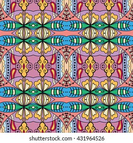 Seamless abstract hand-drawn pattern. Decorative stylized floral seamless background. Tribal ethnic ornate decor, geometric doodle seamless texture for wallpaper, pattern fills, web page background