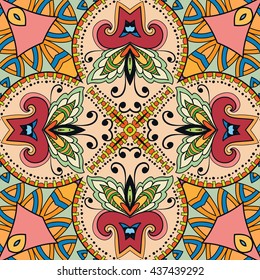 Seamless abstract hand-drawn pattern. Decorative stylized floral seamless background. Tribal ethnic ornate decoration. Arabic, islamic, indian, turkish ornament. Geometric doodle seamless texture