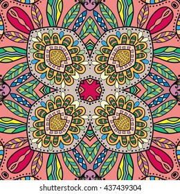 Seamless abstract hand-drawn pattern. Decorative stylized floral seamless background. Tribal ethnic ornate decoration. Arabic, islamic, indian, turkish ornament. Geometric doodle seamless texture