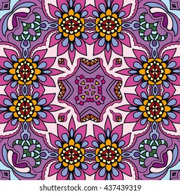 Seamless abstract hand-drawn pattern. Decorative stylized floral seamless background. Tribal ethnic ornate decoration. Arabic, islamic, indian, turkish ornament. Geometric doodle seamless texture