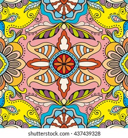 Seamless abstract hand-drawn pattern. Decorative stylized floral seamless background. Tribal ethnic ornate decoration. Arabic, islamic, indian, turkish ornament. Geometric doodle seamless texture
