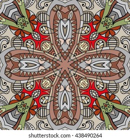 Seamless abstract hand-drawn pattern. Decorative stylized floral seamless background. Tribal ethnic ornate decoration. Arabic, islamic, indian, turkish ornament. Geometric doodle seamless texture