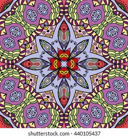 Seamless abstract hand-drawn pattern. Decorative stylized floral seamless background. Tribal ethnic ornate decoration. Arabic, islamic, indian, turkish ornament. Geometric doodle seamless texture