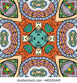 Seamless abstract hand-drawn pattern. Decorative stylized floral seamless background. Tribal ethnic ornate decoration. Arabic, islamic, indian, turkish ornament. Geometric doodle seamless texture