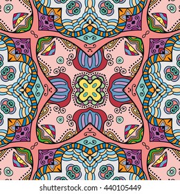 Seamless abstract hand-drawn pattern. Decorative stylized floral seamless background. Tribal ethnic ornate decoration. Arabic, islamic, indian, turkish ornament. Geometric doodle seamless texture