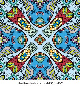 Seamless abstract hand-drawn pattern. Decorative stylized floral seamless background. Tribal ethnic ornate decoration. Arabic, islamic, indian, turkish ornament. Geometric doodle seamless texture