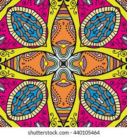 Seamless abstract hand-drawn pattern. Decorative stylized floral seamless background. Tribal ethnic ornate decoration. Arabic, islamic, indian, turkish ornament. Geometric doodle seamless texture