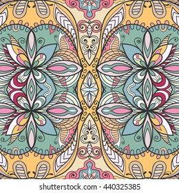 Seamless abstract hand-drawn pattern. Decorative stylized floral seamless background. Tribal ethnic ornate decoration. Arabic, islamic, indian, turkish ornament. Geometric doodle seamless texture