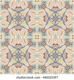 Seamless abstract hand-drawn pattern. Decorative stylized floral seamless background. Tribal ethnic ornate decoration. Arabic, islamic, indian, turkish ornament. Geometric doodle seamless texture