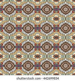 Seamless abstract hand-drawn pattern. Decorative stylized floral seamless background. Tribal ethnic ornate decoration. Arabic, islamic, indian, turkish ornament. Geometric doodle seamless texture