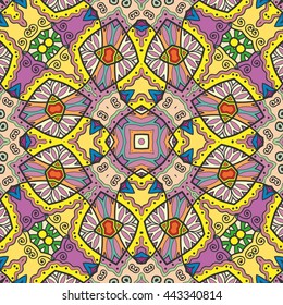 Seamless abstract hand-drawn pattern. Decorative stylized floral seamless background. Tribal ethnic ornate decoration. Arabic, islamic, indian, turkish ornament. Geometric doodle seamless texture