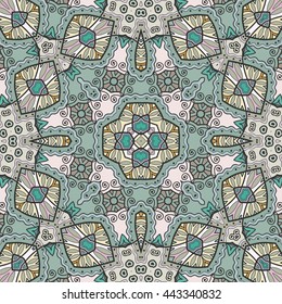 Seamless abstract hand-drawn pattern. Decorative stylized floral seamless background. Tribal ethnic ornate decoration. Arabic, islamic, indian, turkish ornament. Geometric doodle seamless texture