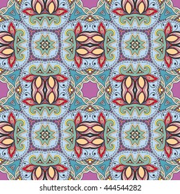 Seamless abstract hand-drawn pattern. Decorative stylized floral seamless background. Tribal ethnic ornate decoration. Arabic, islamic, indian, turkish ornament. Geometric doodle seamless texture