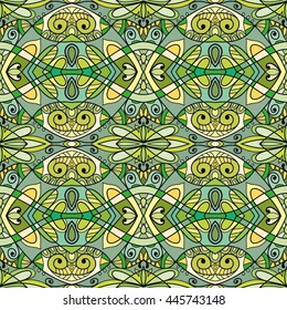 Seamless abstract hand-drawn pattern. Decorative stylized floral seamless background. Tribal ethnic ornate decoration. Arabic, islamic, indian, turkish ornament. Geometric doodle seamless texture