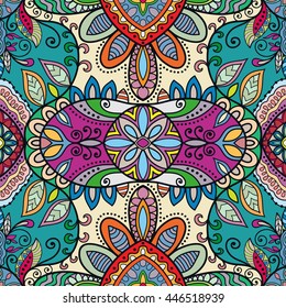 Seamless abstract hand-drawn pattern. Decorative stylized floral seamless background. Tribal ethnic ornate decoration. Arabic, islamic, indian, turkish ornament. Geometric doodle seamless texture