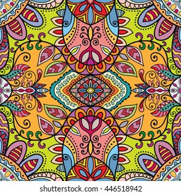 Seamless abstract hand-drawn pattern. Decorative stylized floral seamless background. Tribal ethnic ornate decoration. Arabic, islamic, indian, turkish ornament. Geometric doodle seamless texture