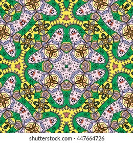 Seamless abstract hand-drawn pattern. Decorative stylized floral seamless background. Tribal ethnic ornate decoration. Arabic, islamic, indian, turkish ornament. Geometric doodle seamless texture