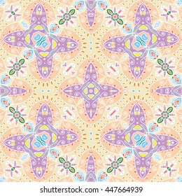 Seamless abstract hand-drawn pattern. Decorative stylized floral seamless background. Tribal ethnic ornate decoration. Arabic, islamic, indian, turkish ornament. Geometric doodle seamless texture