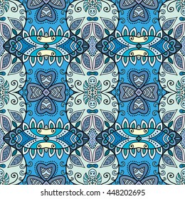 Seamless abstract hand-drawn pattern. Decorative stylized floral seamless background. Tribal ethnic ornate decoration. Arabic, islamic, indian, turkish ornament. Geometric doodle seamless texture