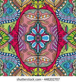 Seamless abstract hand-drawn pattern. Decorative stylized floral seamless background. Tribal ethnic ornate decoration. Arabic, islamic, indian, turkish ornament. Geometric doodle seamless texture