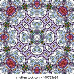 Seamless abstract hand-drawn pattern. Decorative stylized floral seamless background. Tribal ethnic ornate decoration. Arabic, islamic, indian, turkish ornament. Geometric doodle seamless texture