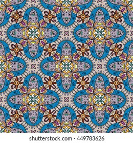 Seamless abstract hand-drawn pattern. Decorative stylized floral seamless background. Tribal ethnic ornate decoration. Arabic, islamic, indian, turkish ornament. Geometric doodle seamless texture