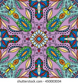 Seamless abstract hand-drawn pattern. Decorative stylized floral seamless background. Tribal ethnic ornate decoration. Arabic, islamic, indian, turkish ornament. Geometric doodle seamless texture