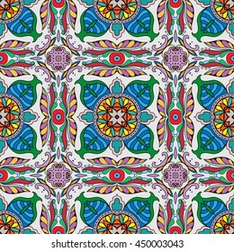 Seamless abstract hand-drawn pattern. Decorative stylized floral seamless background. Tribal ethnic ornate decoration. Arabic, islamic, indian, turkish ornament. Geometric doodle seamless texture