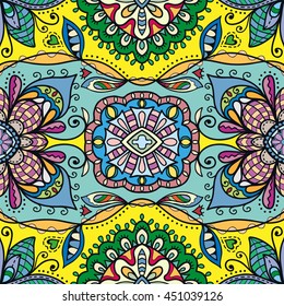 Seamless abstract hand-drawn pattern. Decorative stylized floral seamless background. Tribal ethnic ornate decoration. Arabic, islamic, indian, turkish ornament. Geometric doodle seamless texture