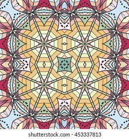 Seamless abstract hand-drawn pattern. Decorative stylized floral seamless background. Tribal ethnic ornate decoration. Arabic, islamic, indian, turkish ornament. Geometric doodle seamless texture