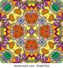 Seamless abstract hand-drawn pattern. Decorative stylized floral seamless background. Tribal ethnic ornate decoration. Arabic, islamic, indian, turkish ornament. Geometric doodle seamless texture
