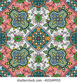 Seamless abstract hand-drawn pattern. Decorative stylized floral seamless background. Tribal ethnic ornate decoration. Arabic, islamic, indian, turkish ornament. Geometric doodle seamless texture