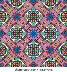 Seamless abstract hand-drawn pattern. Decorative stylized floral seamless background. Tribal ethnic ornate decoration. Arabic, islamic, indian, turkish ornament. Geometric doodle seamless texture