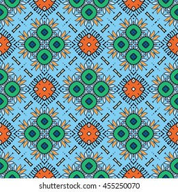 Seamless abstract hand-drawn pattern. Decorative stylized floral seamless background. Tribal ethnic ornate decoration. Arabic, islamic, indian, turkish ornament. Geometric doodle seamless texture
