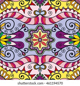 Seamless abstract hand-drawn pattern. Decorative stylized floral seamless background. Tribal ethnic ornate decoration. Arabic, islamic, indian, turkish ornament. Geometric doodle seamless texture